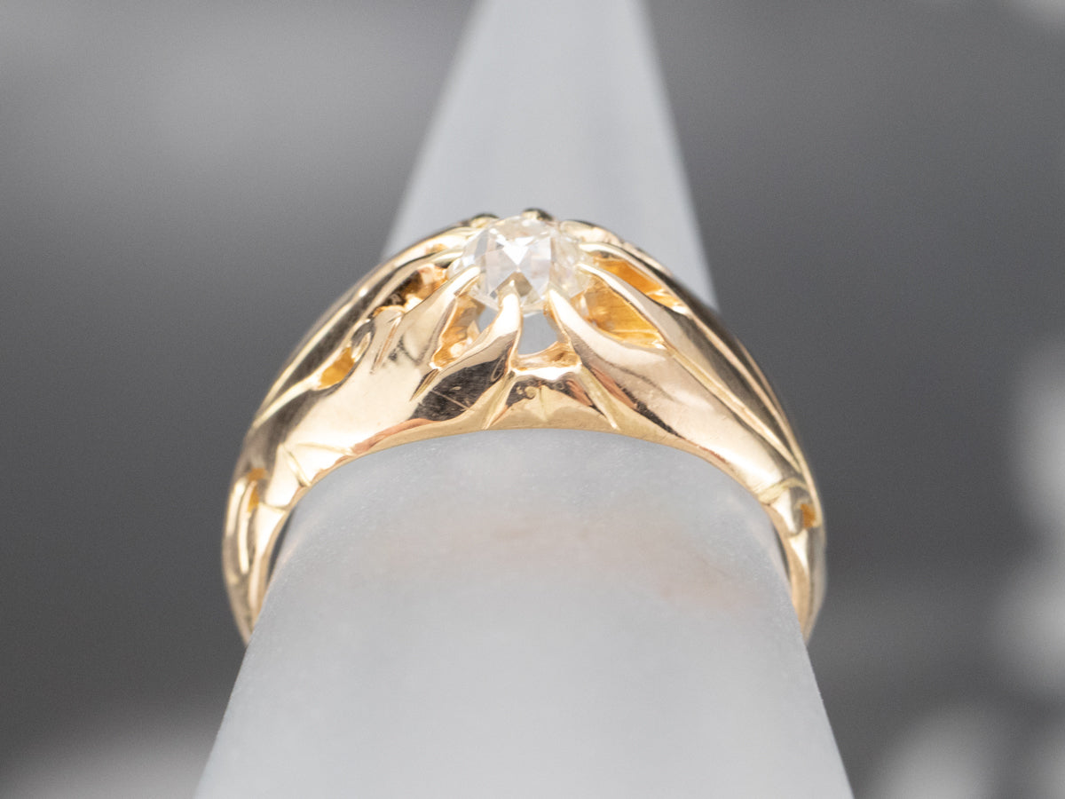 Unisex Old Mine Cut Diamond Victorian Ring