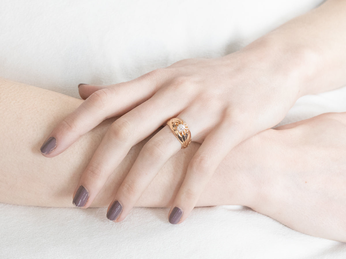 Unisex Old Mine Cut Diamond Victorian Ring