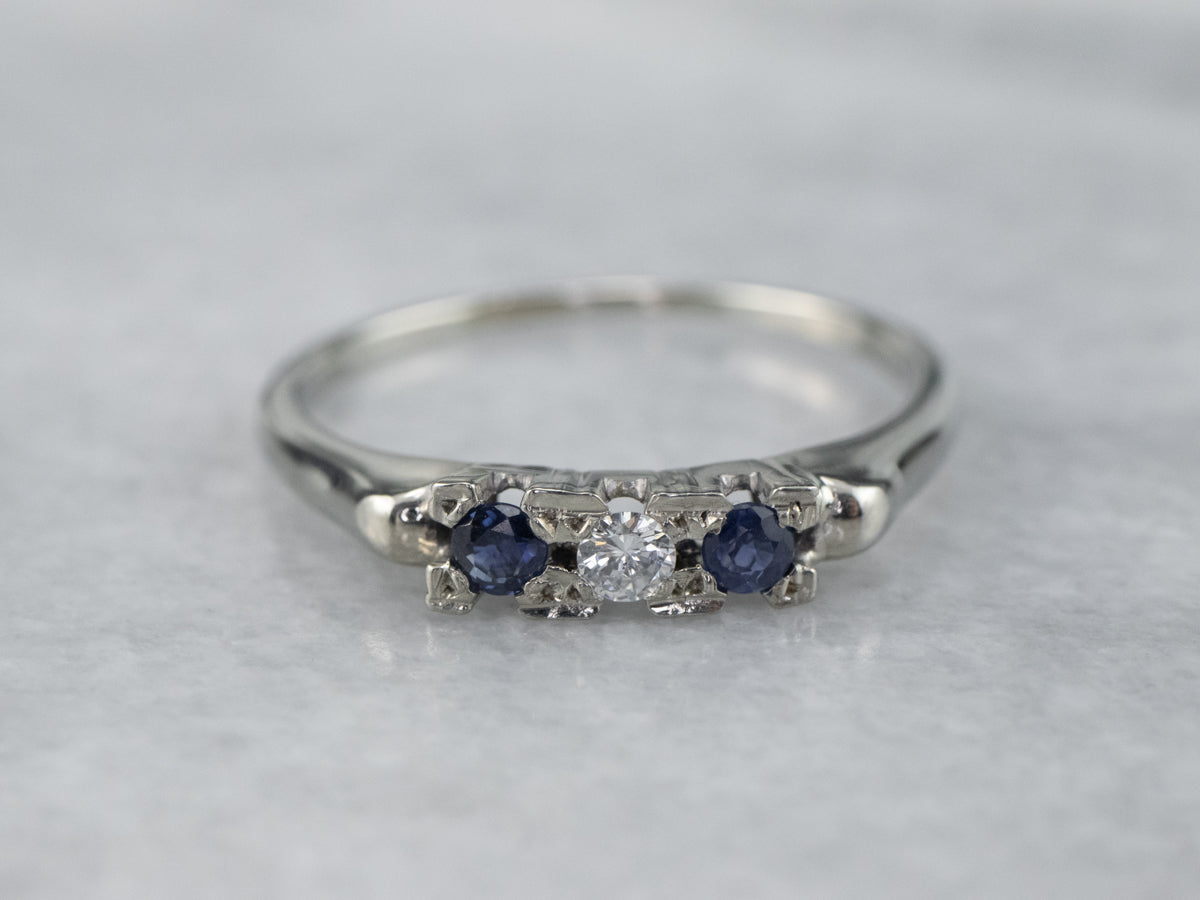 Three Stone Vintage Diamond and Sapphire Band