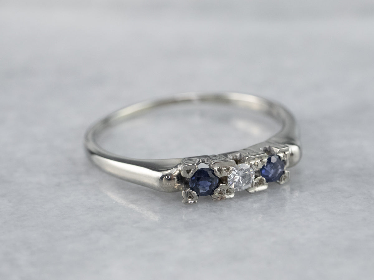 Three Stone Vintage Diamond and Sapphire Band