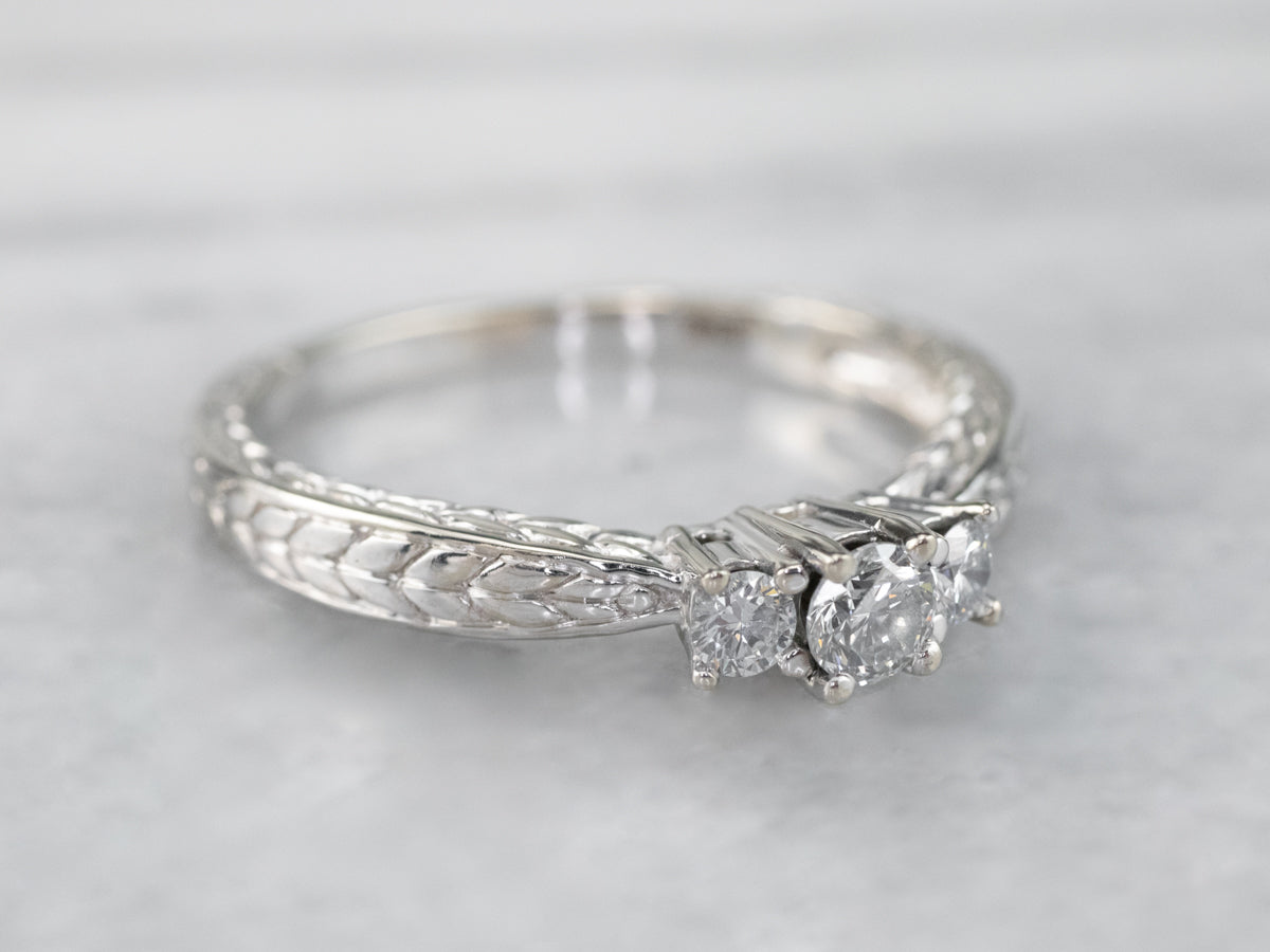 Wheat Pattern Diamond Engagement Ring