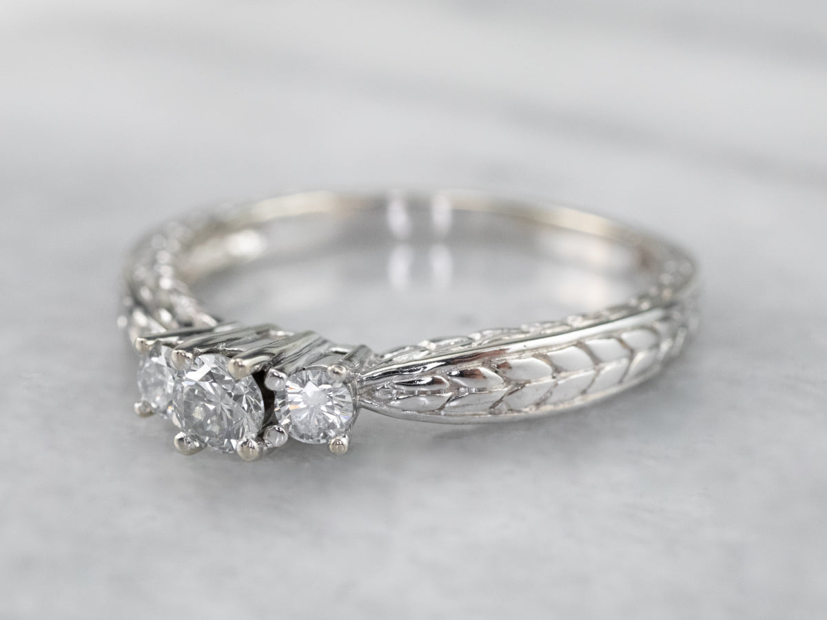 Wheat Pattern Diamond Engagement Ring