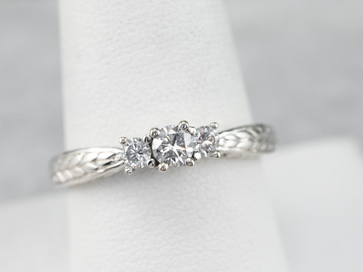 Wheat Pattern Diamond Engagement Ring