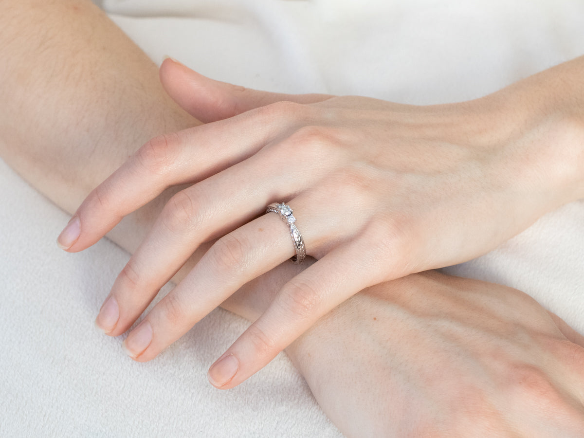 Wheat Pattern Diamond Engagement Ring