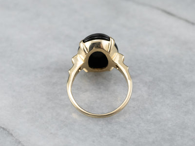 Black Onyx Diamond Yellow Gold Ring