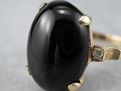 Black Onyx Diamond Yellow Gold Ring