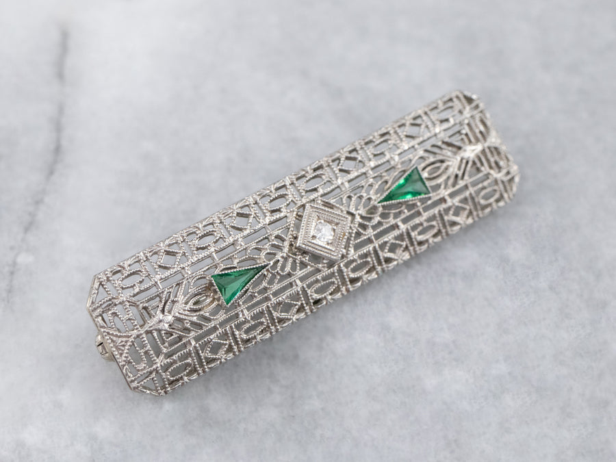 Art Deco Diamond Filigree Brooch