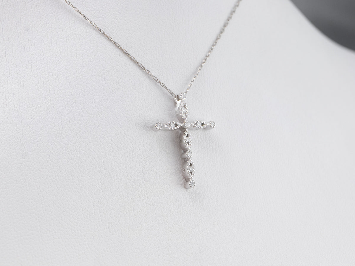 White Gold Ladies Diamond Cross