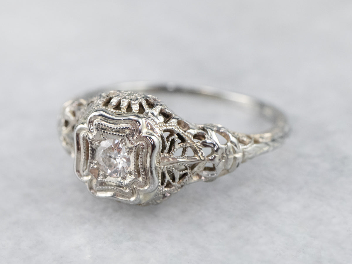 Art Deco Old Mine Cut Diamond Solitaire Engagement Ring
