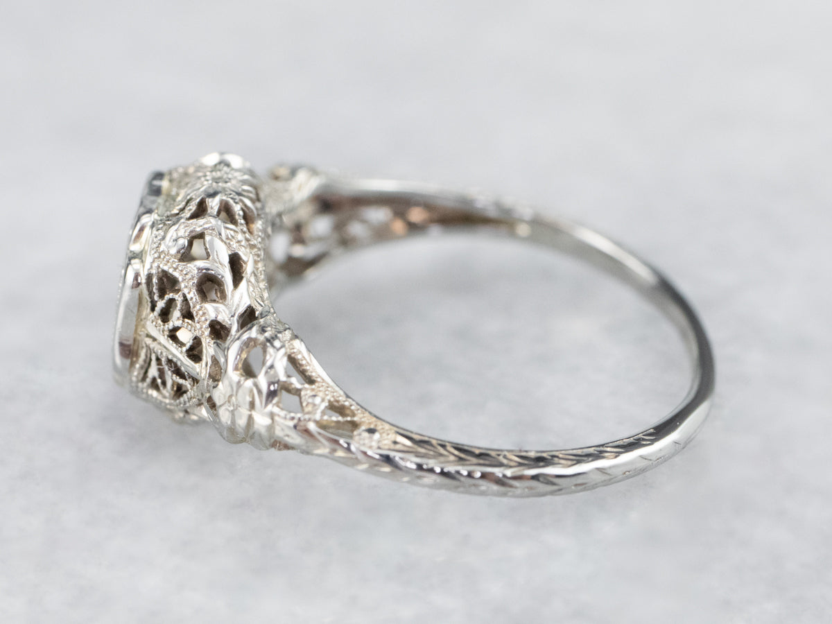 Art Deco Old Mine Cut Diamond Solitaire Engagement Ring