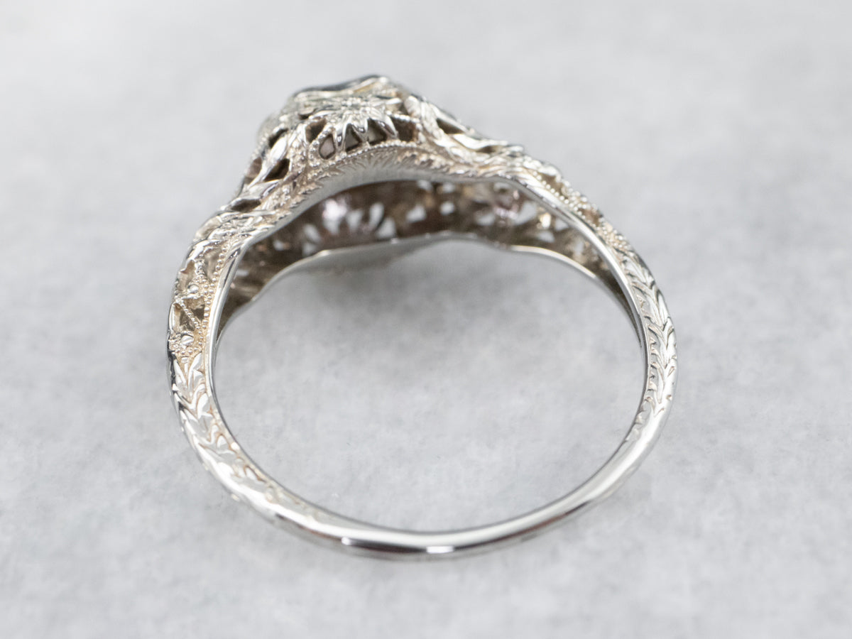 Art Deco Old Mine Cut Diamond Solitaire Engagement Ring