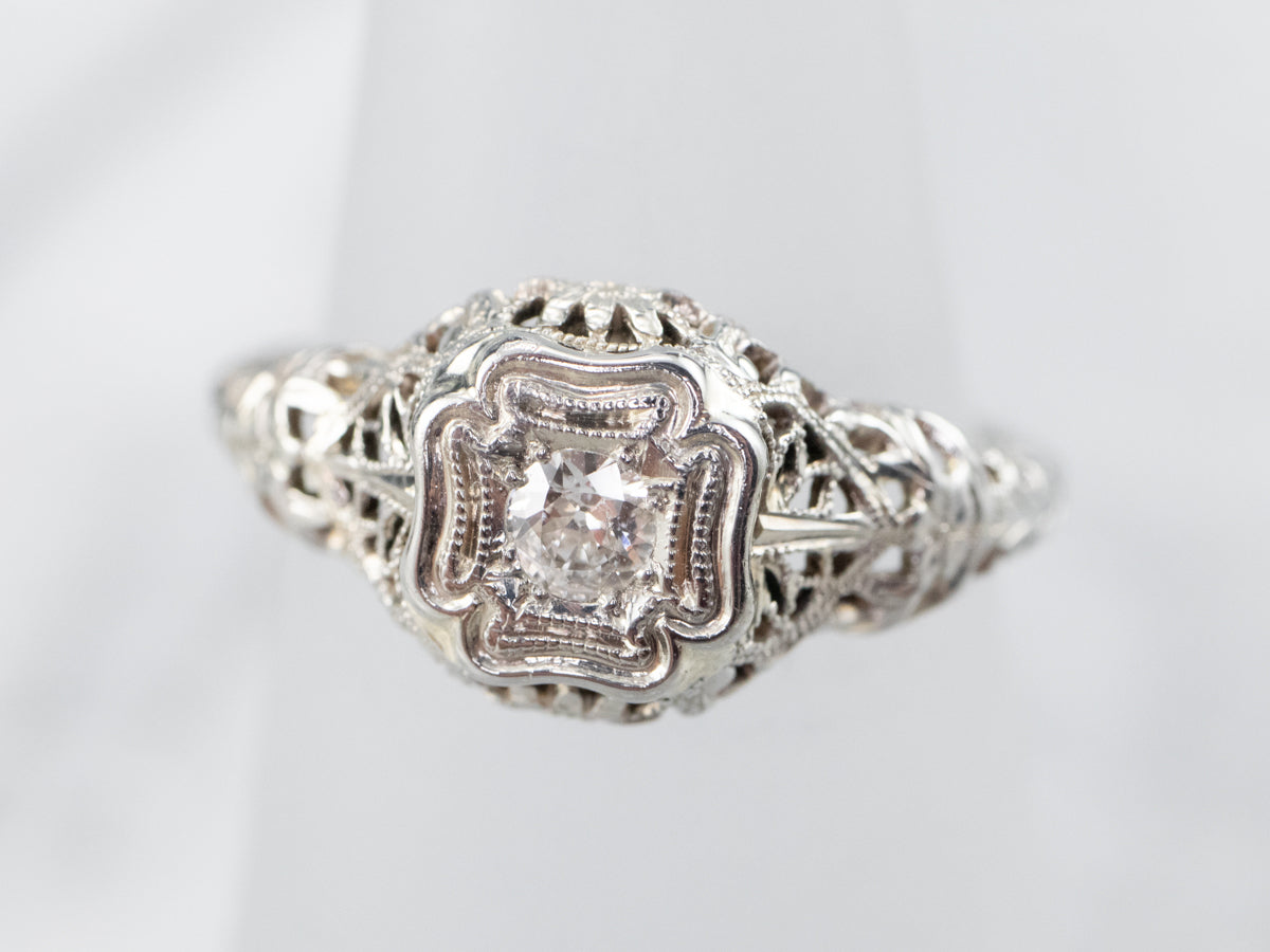 Art Deco Old Mine Cut Diamond Solitaire Engagement Ring
