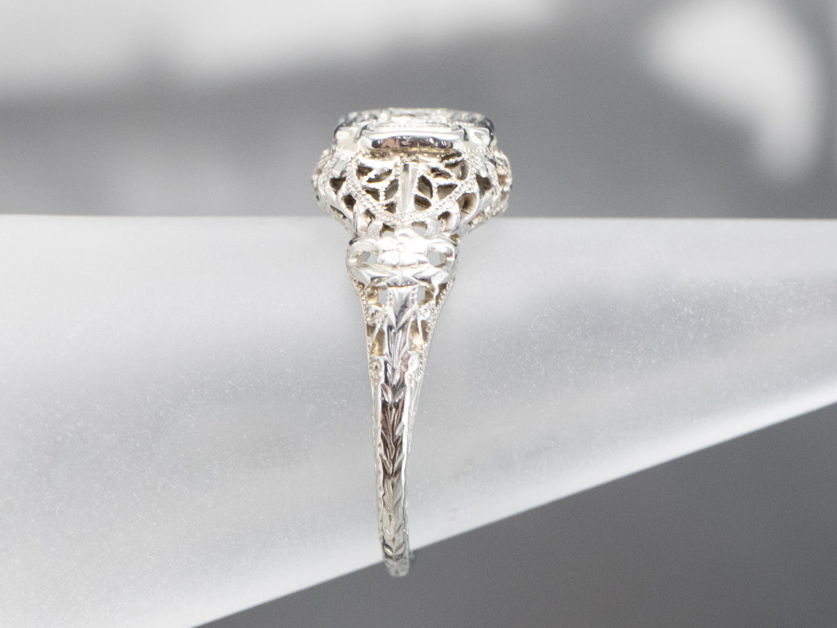 Art Deco Old Mine Cut Diamond Solitaire Engagement Ring