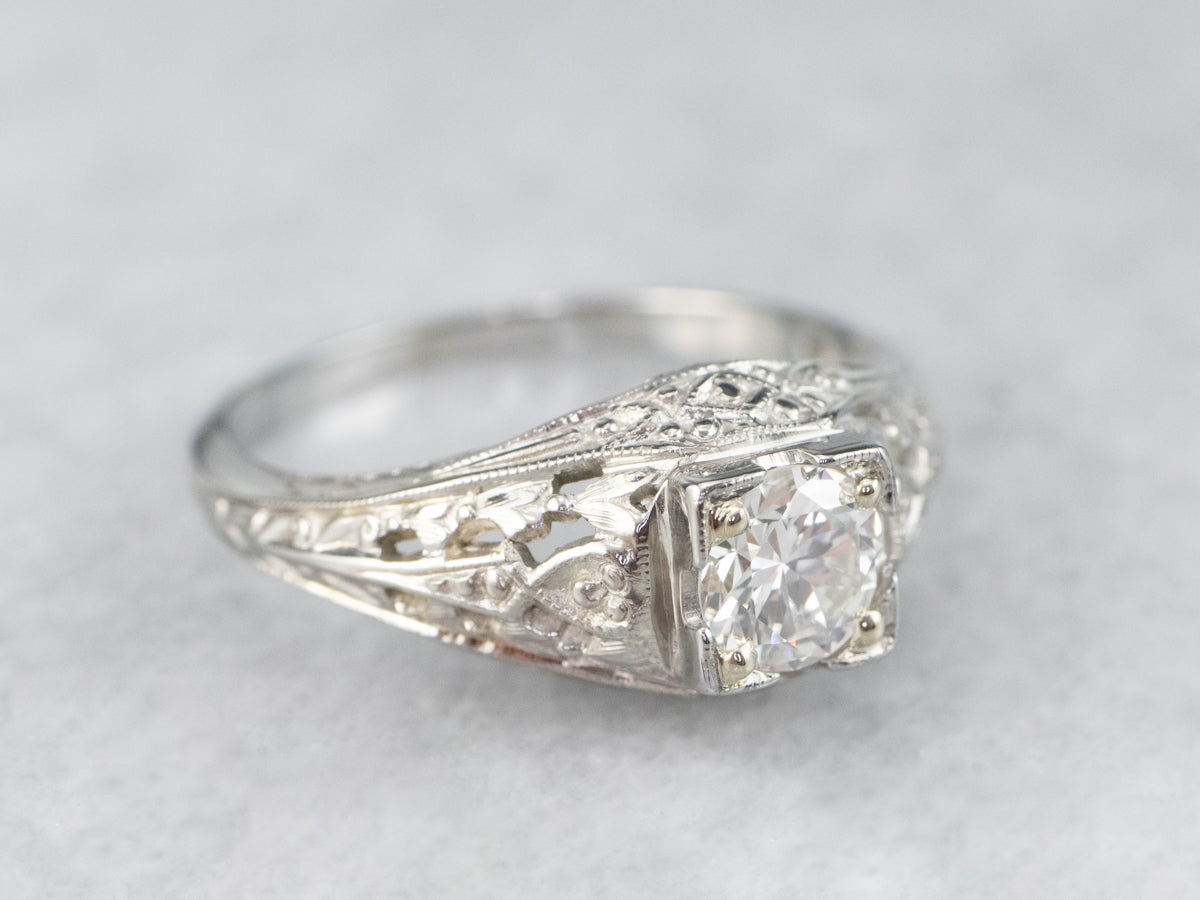 Art Deco Diamond Solitaire Engagement Ring