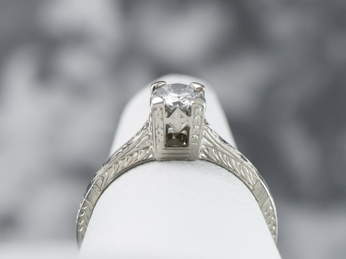 Antique Transition Cut Diamond Solitaire Engagement Ring