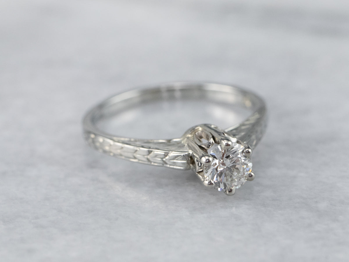 Engraved Diamond Engagement Ring
