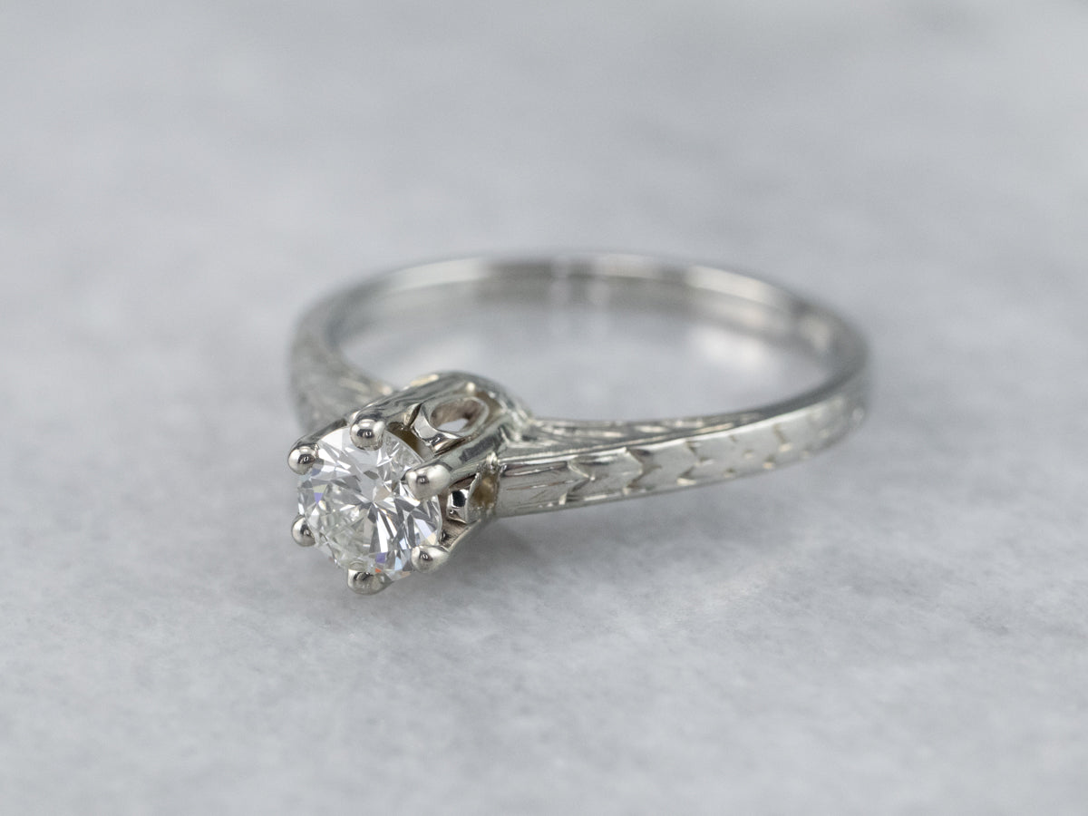 Engraved Diamond Engagement Ring