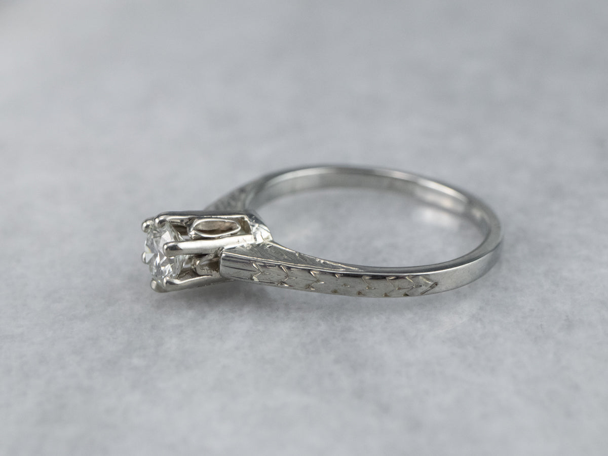 Engraved Diamond Engagement Ring