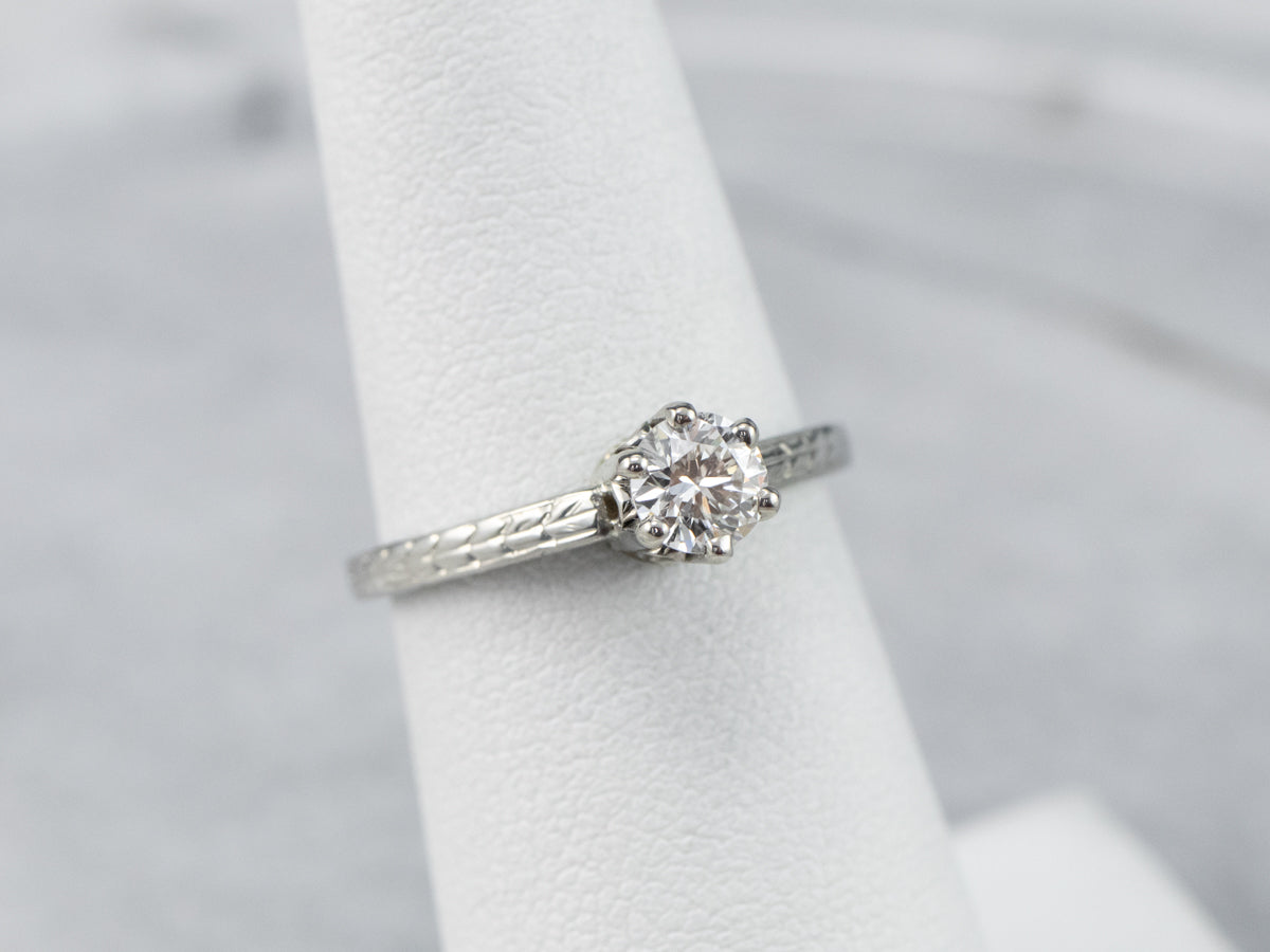 Engraved Diamond Engagement Ring