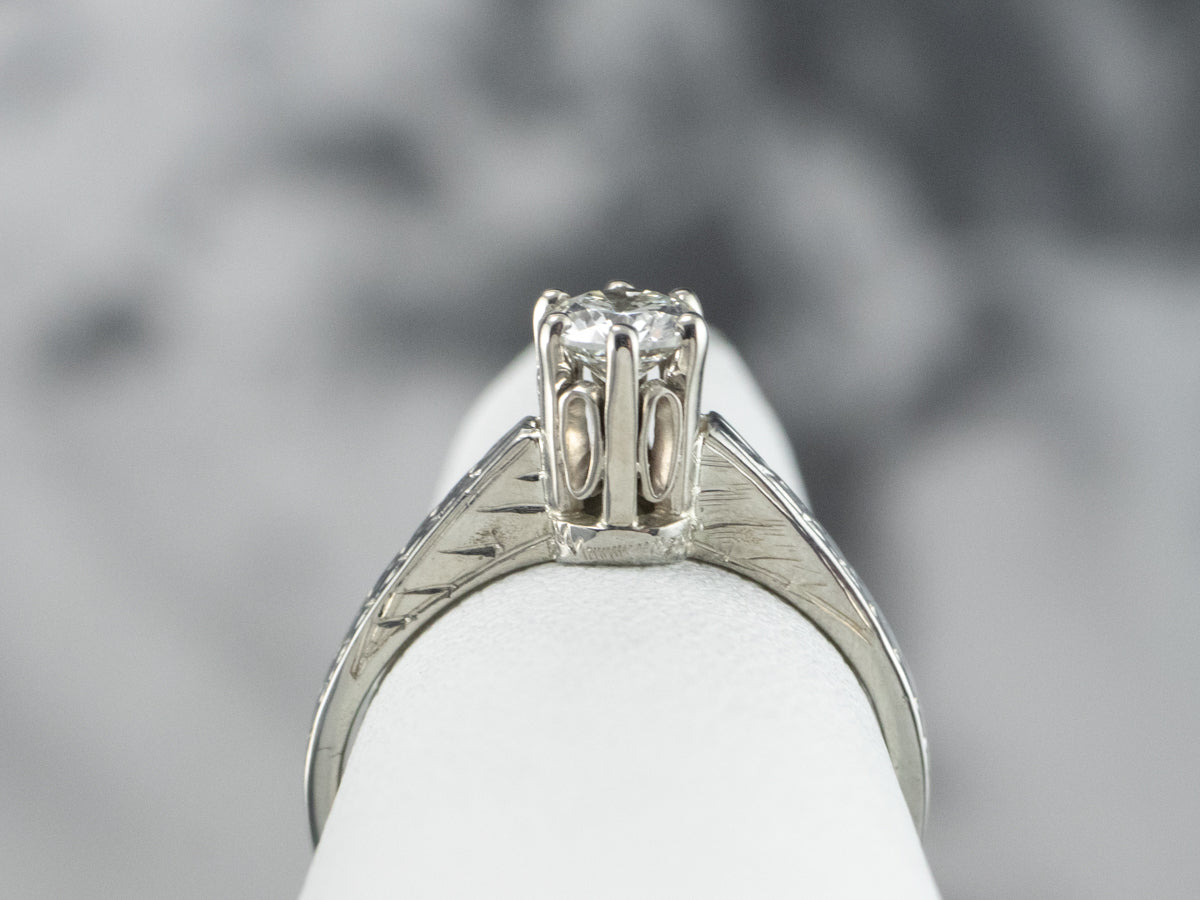 Engraved Diamond Engagement Ring