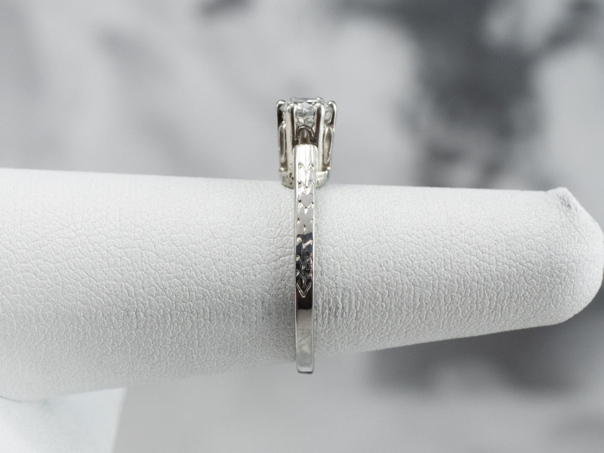 Engraved Diamond Engagement Ring