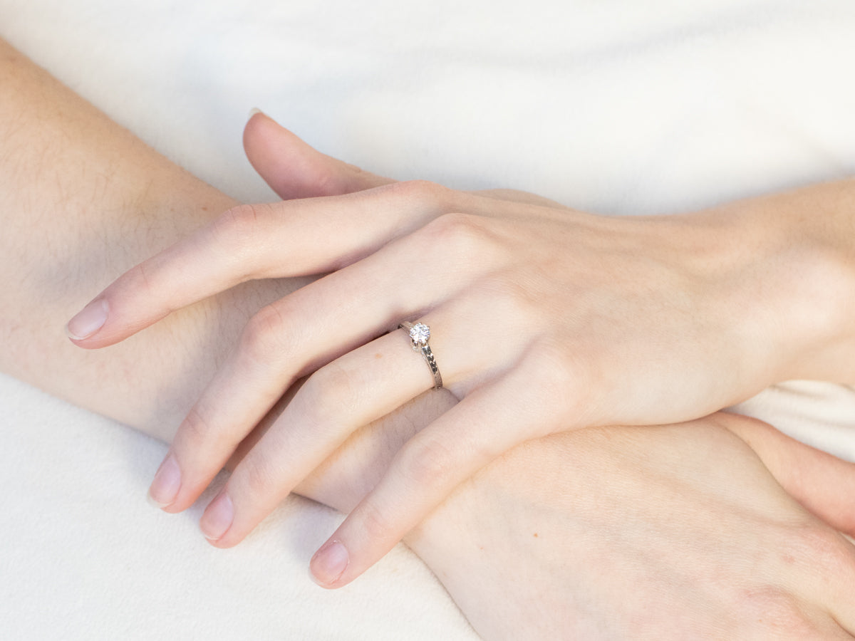 Engraved Diamond Engagement Ring