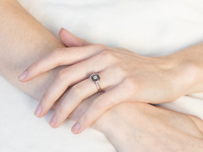 Black and White Diamond Halo Engagement Ring