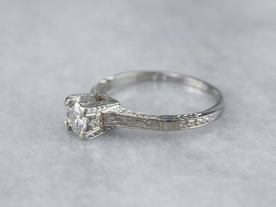 Antique Transition Cut Diamond Solitaire Engagement Ring