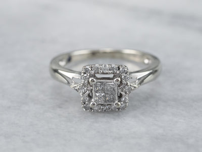 Modern Diamond Halo Engagement Ring