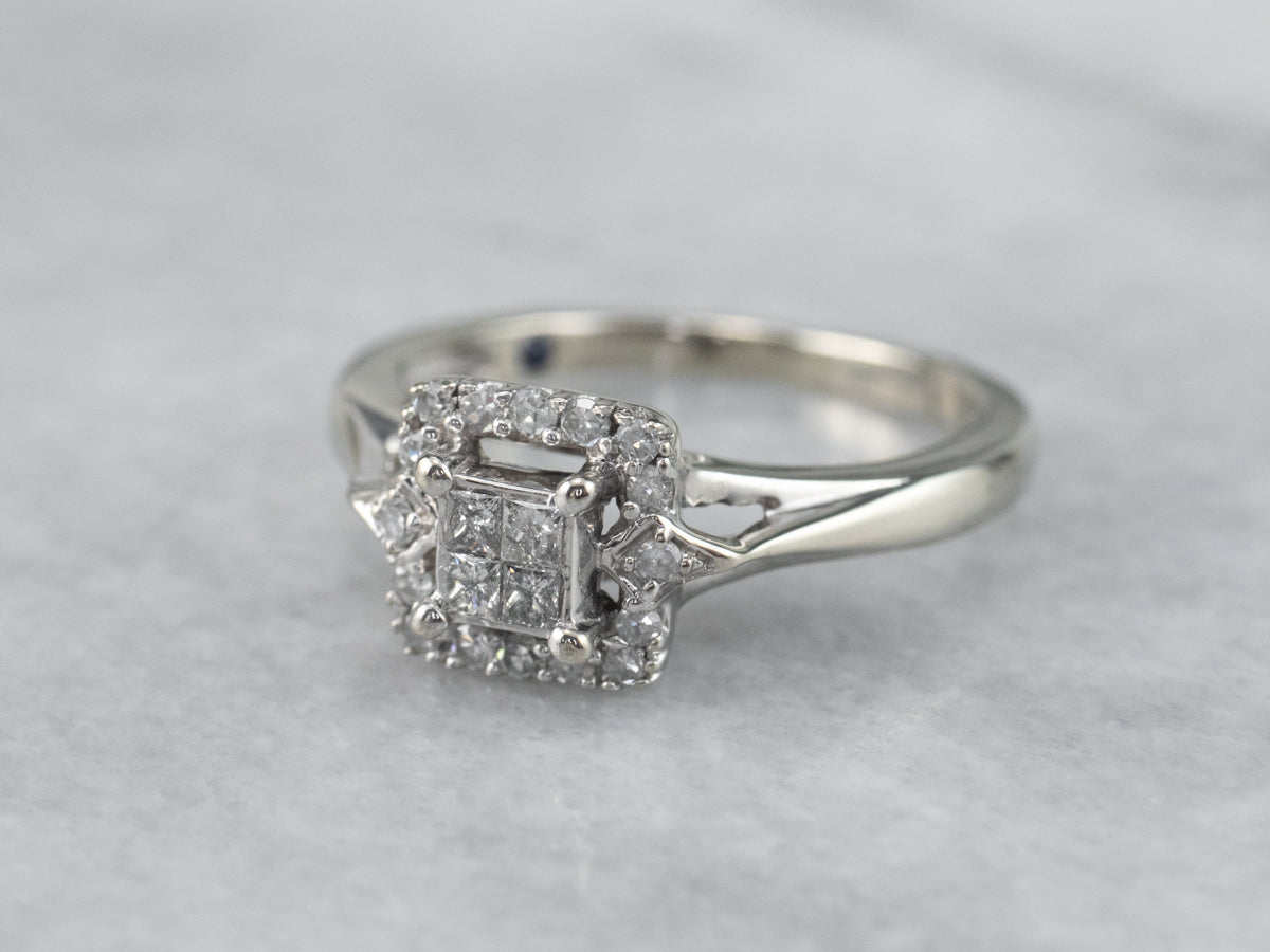 Modern Diamond Halo Engagement Ring