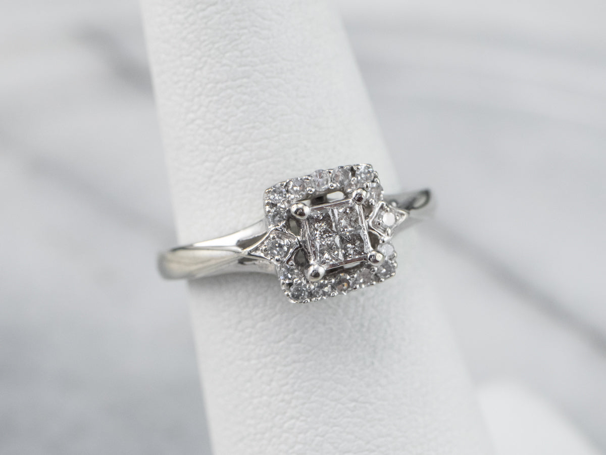 Modern Diamond Halo Engagement Ring