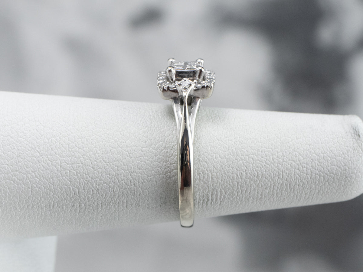 Modern Diamond Halo Engagement Ring