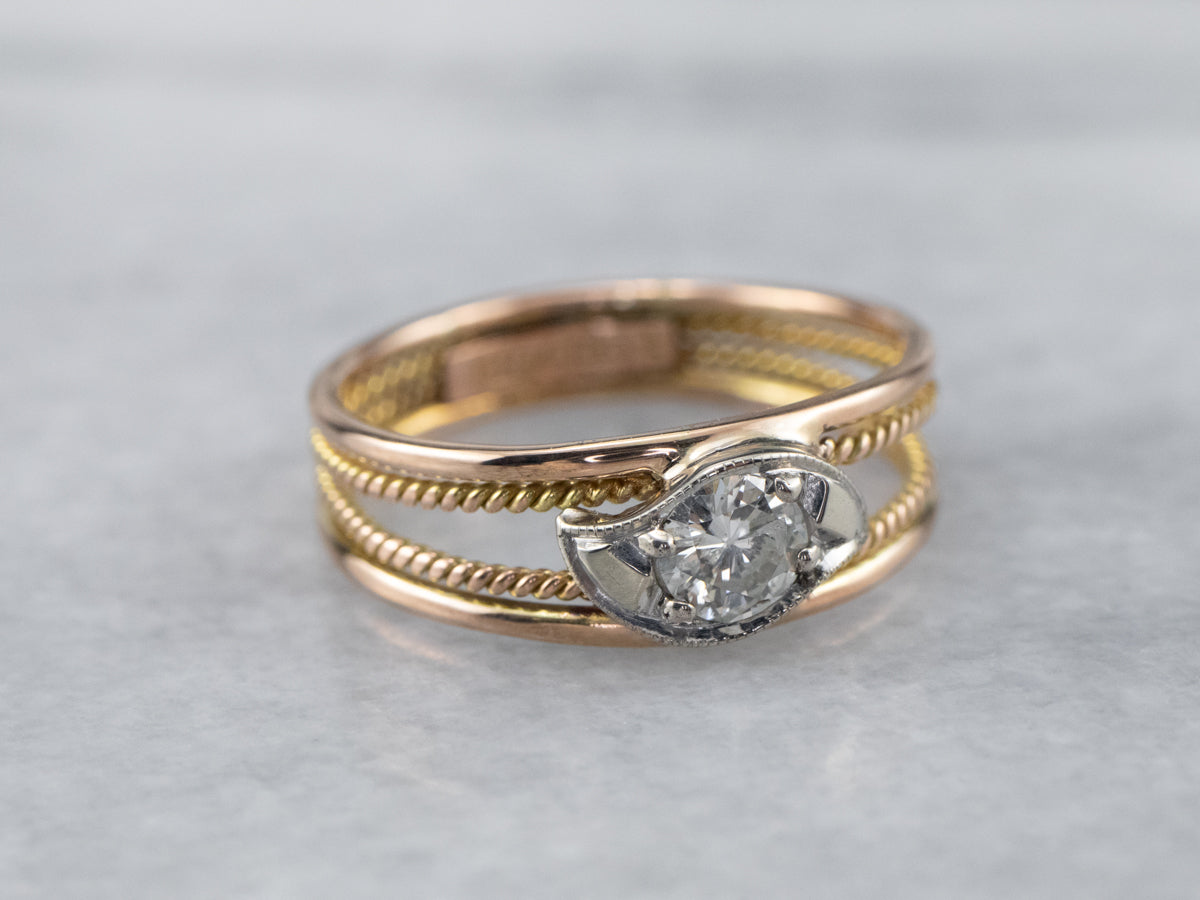 Two Tone Gold Diamond Engagement Ring