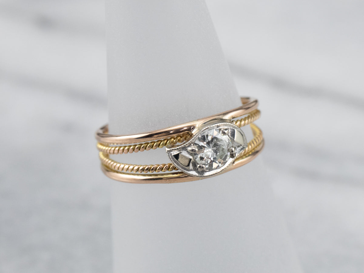Two Tone Gold Diamond Engagement Ring