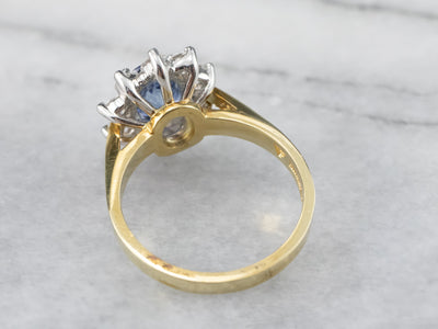 18K Gold and Platinum Sapphire Diamond Halo Ring