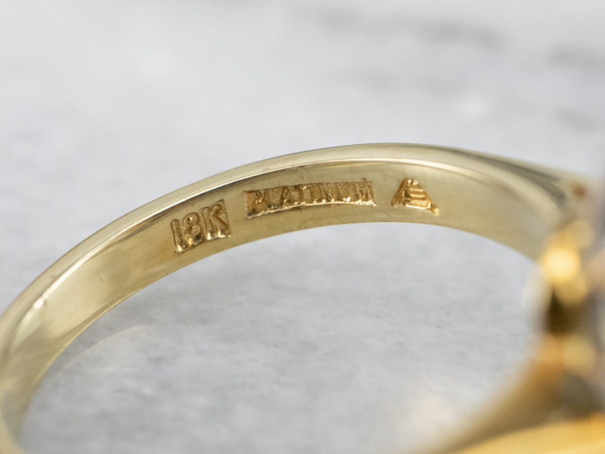 18K Gold and Platinum Sapphire Diamond Halo Ring