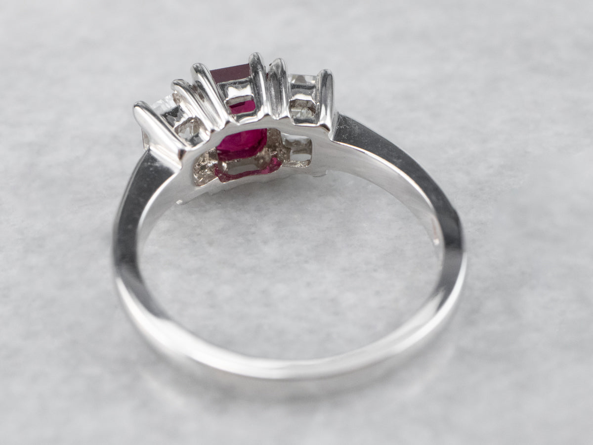 Emerald Cut Ruby and Diamond Ring