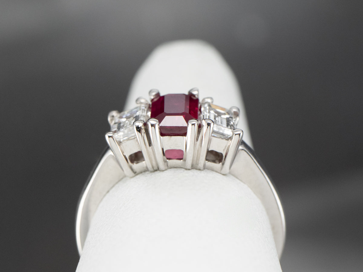 Emerald Cut Ruby and Diamond Ring