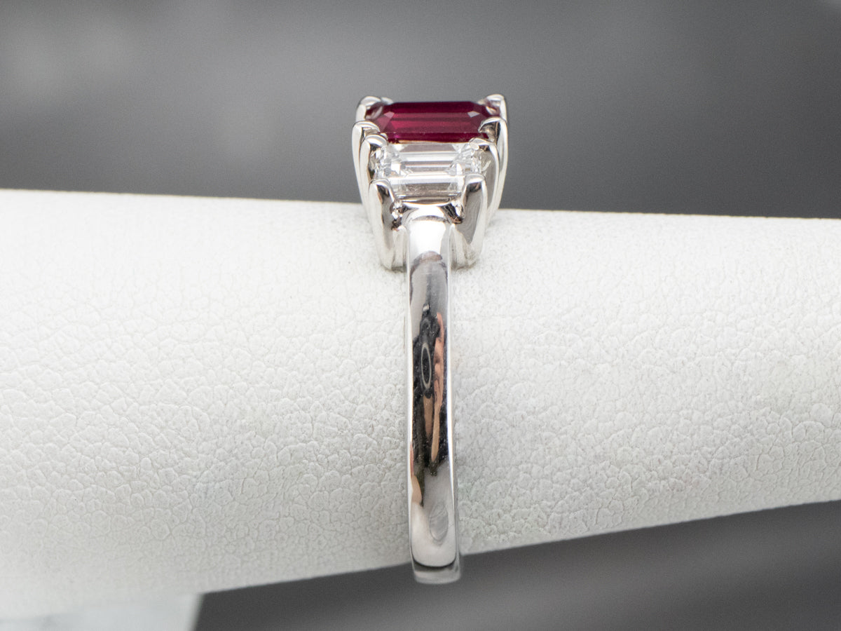 Emerald Cut Ruby and Diamond Ring