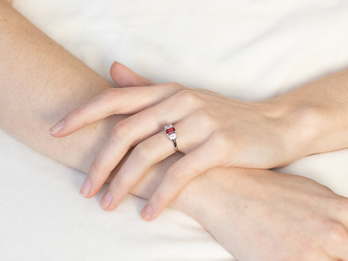 Emerald Cut Ruby and Diamond Ring