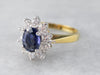 Two Tone 18K Gold Sapphire Diamond Halo Ring