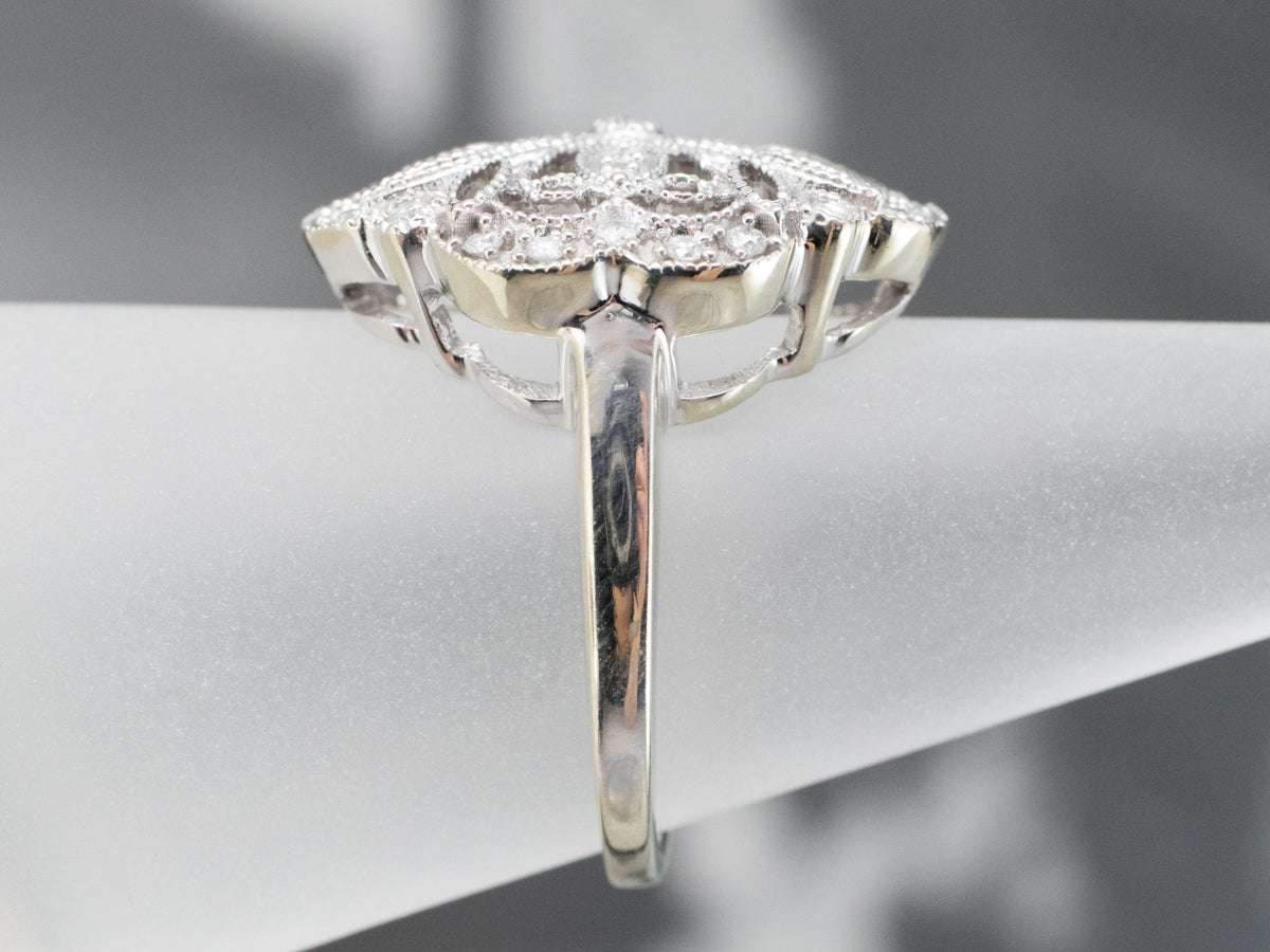 Unique Filigree Design Two Tone Engagement Ring - Camellia Jewelry