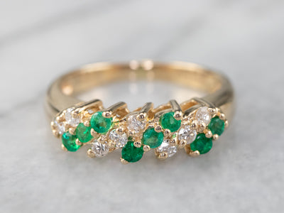 Gold Emerald and Diamond Band