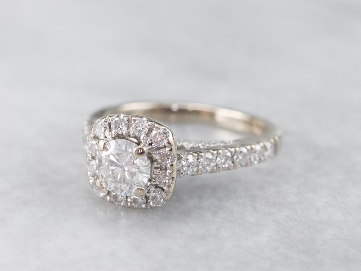 Modern White Gold Diamond Halo Engagement Ring
