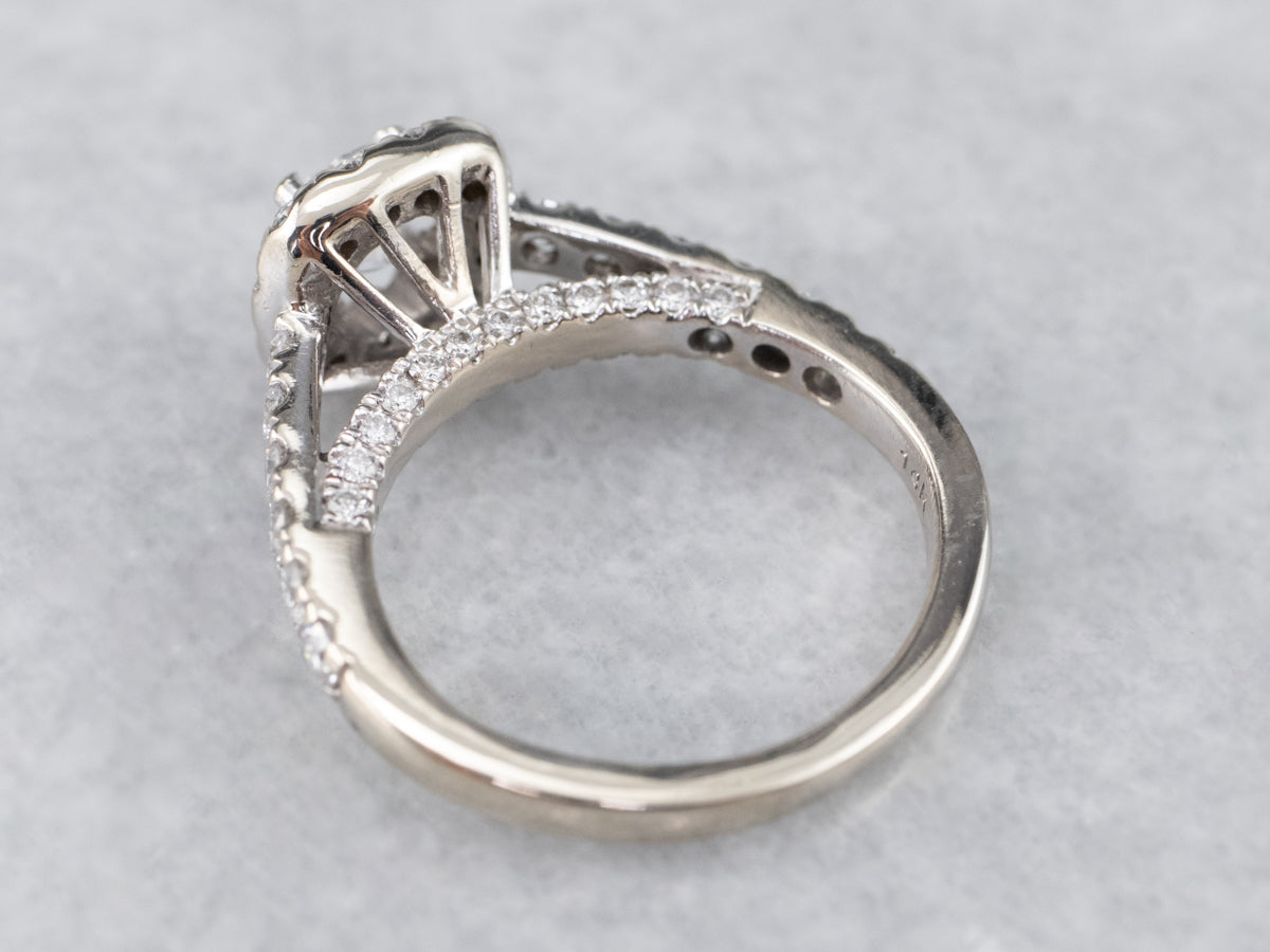 Modern White Gold Diamond Halo Engagement Ring