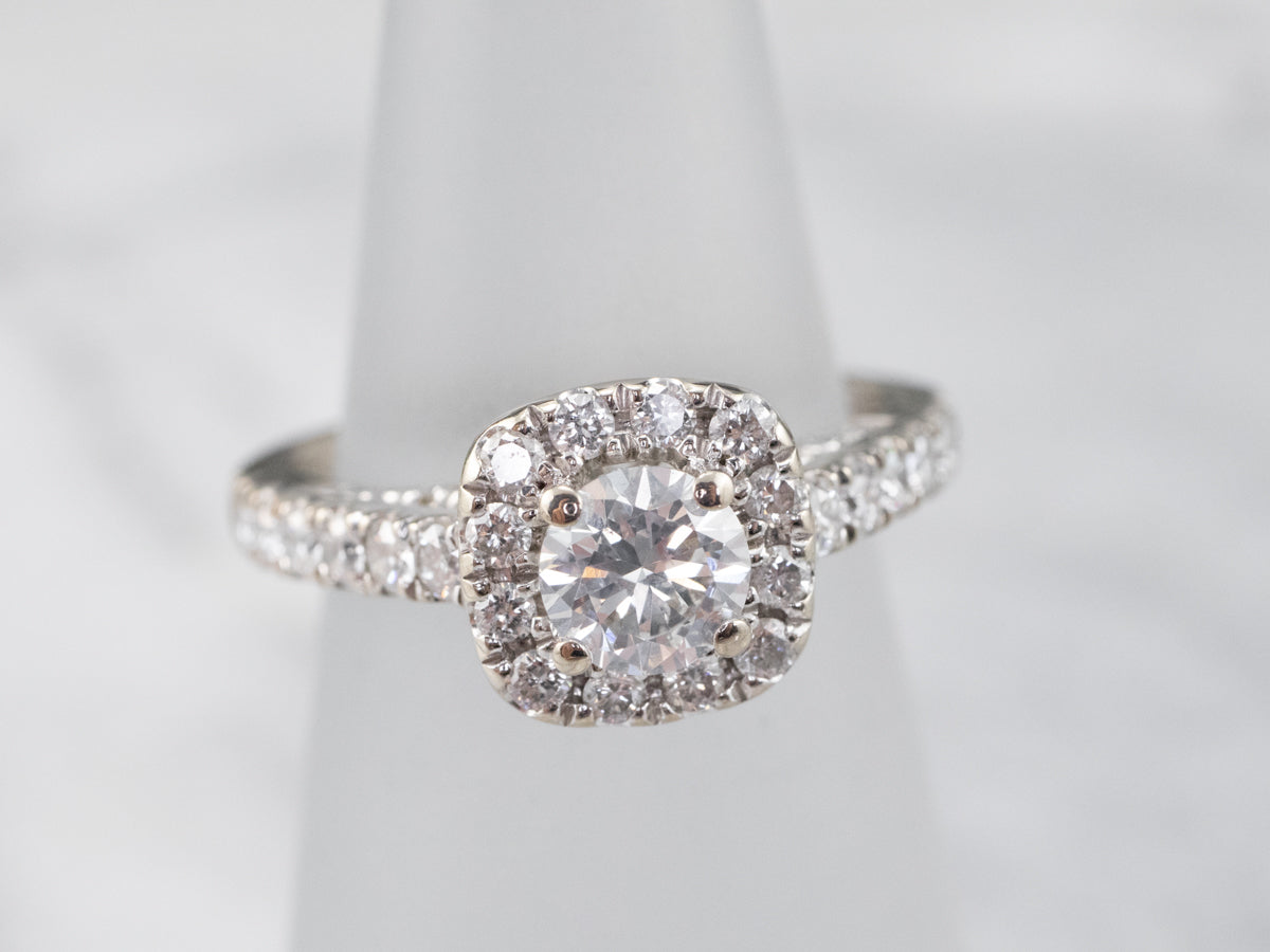 Modern White Gold Diamond Halo Engagement Ring