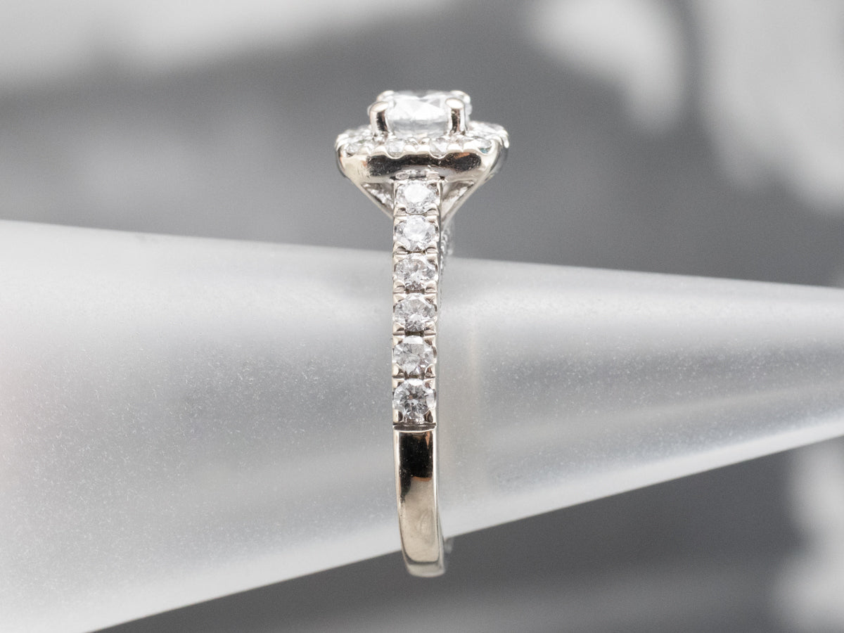 Modern White Gold Diamond Halo Engagement Ring
