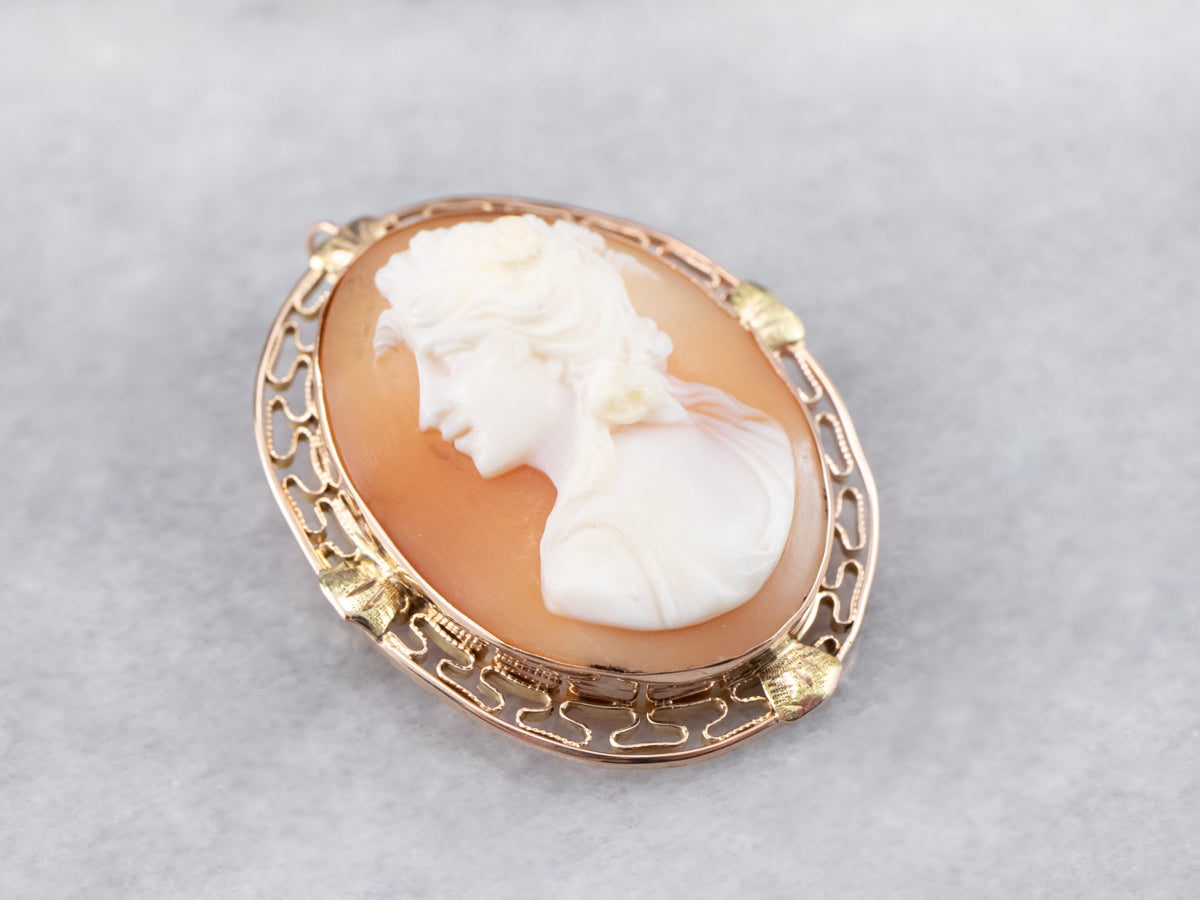 Mid Century Cameo Filigree Pin or Pendant