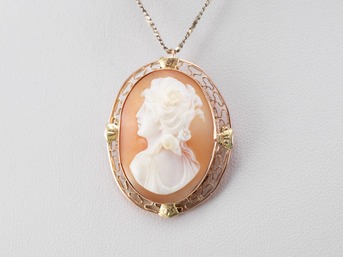 Mid Century Cameo Filigree Pin or Pendant
