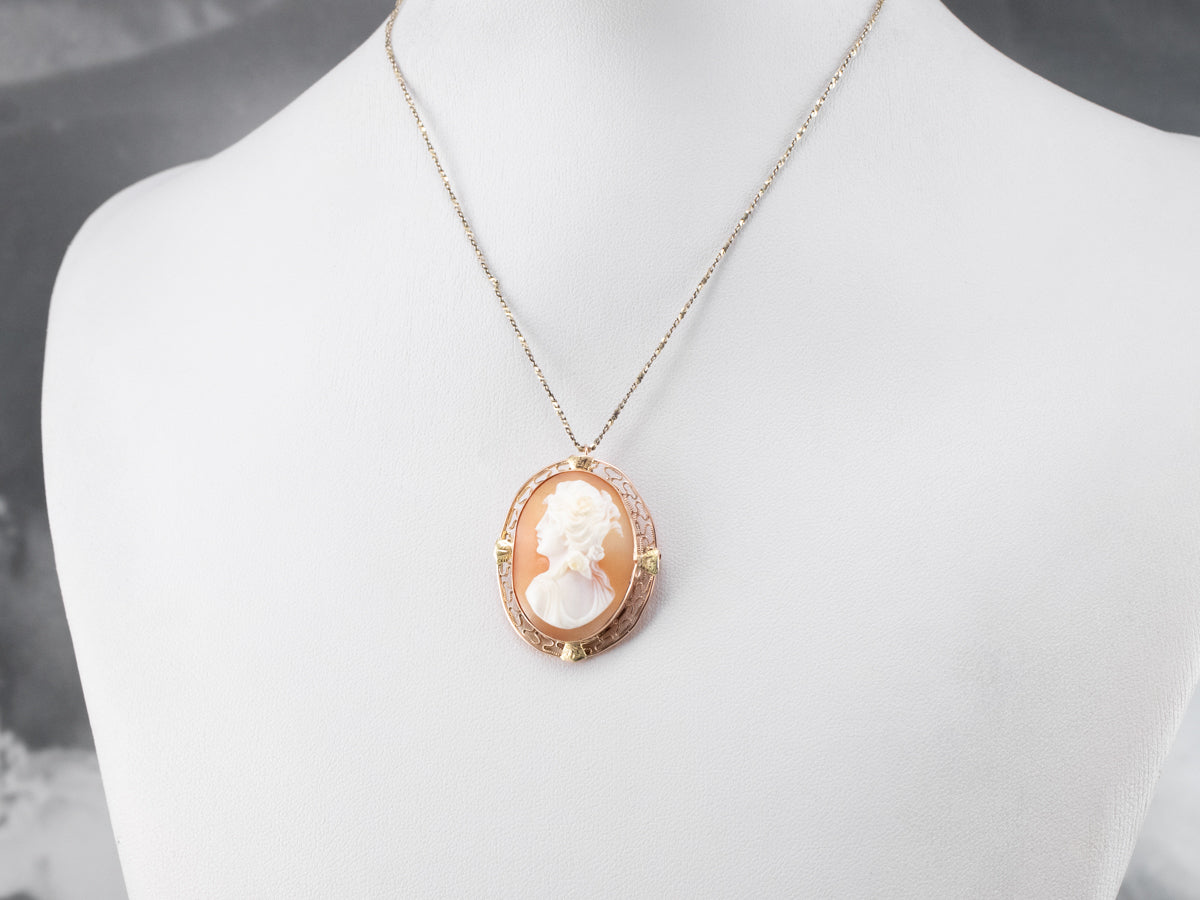 Mid Century Cameo Filigree Pin or Pendant